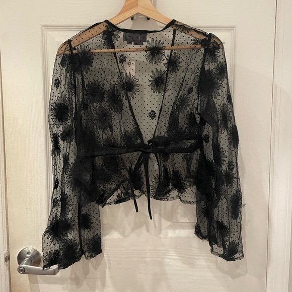 Antropologie NWT Sheer Black Floral Top - Picture 2 of 5